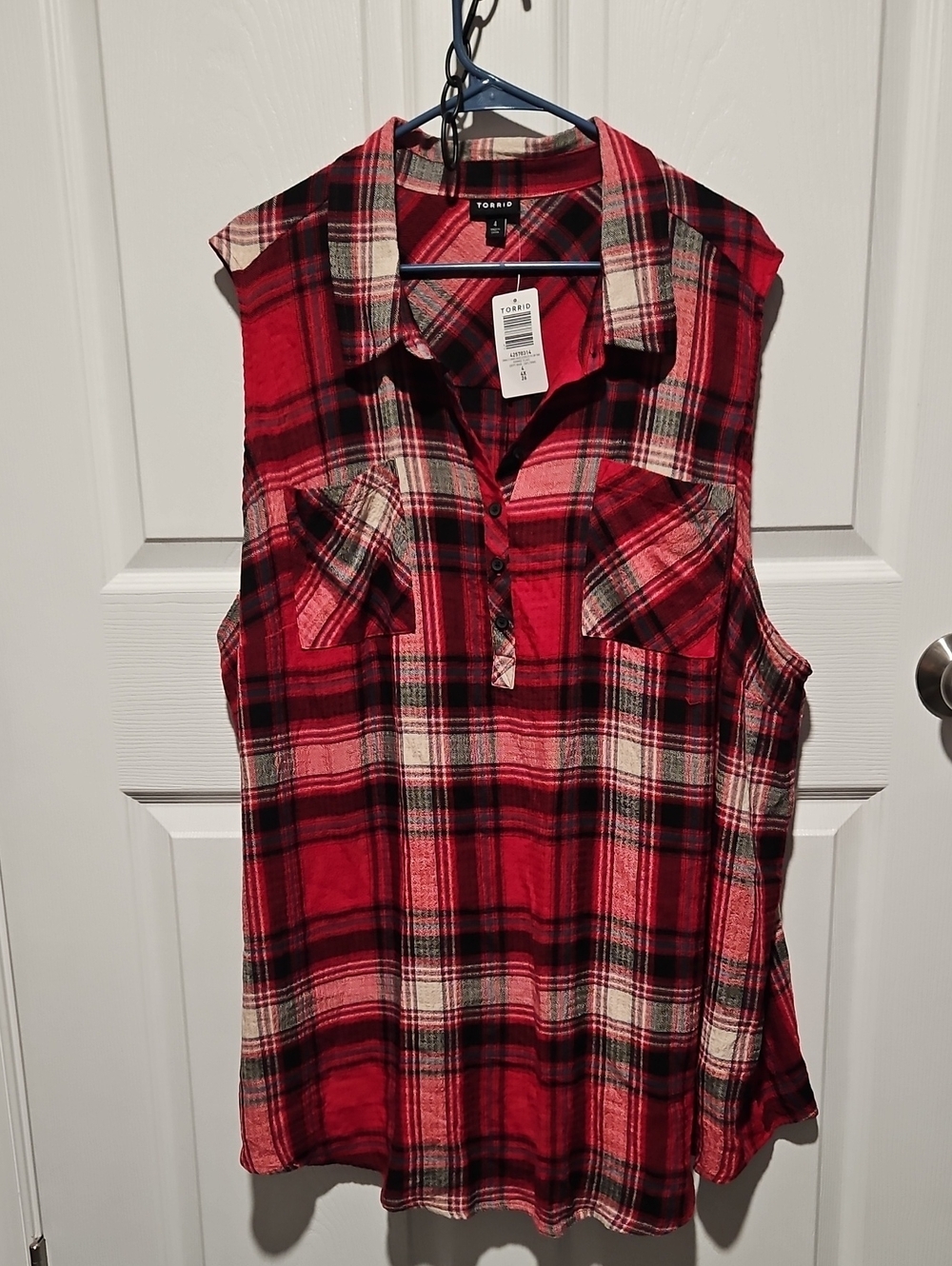 torrid Red Black Cream Plaid Sleeveless Button-Front Tunic